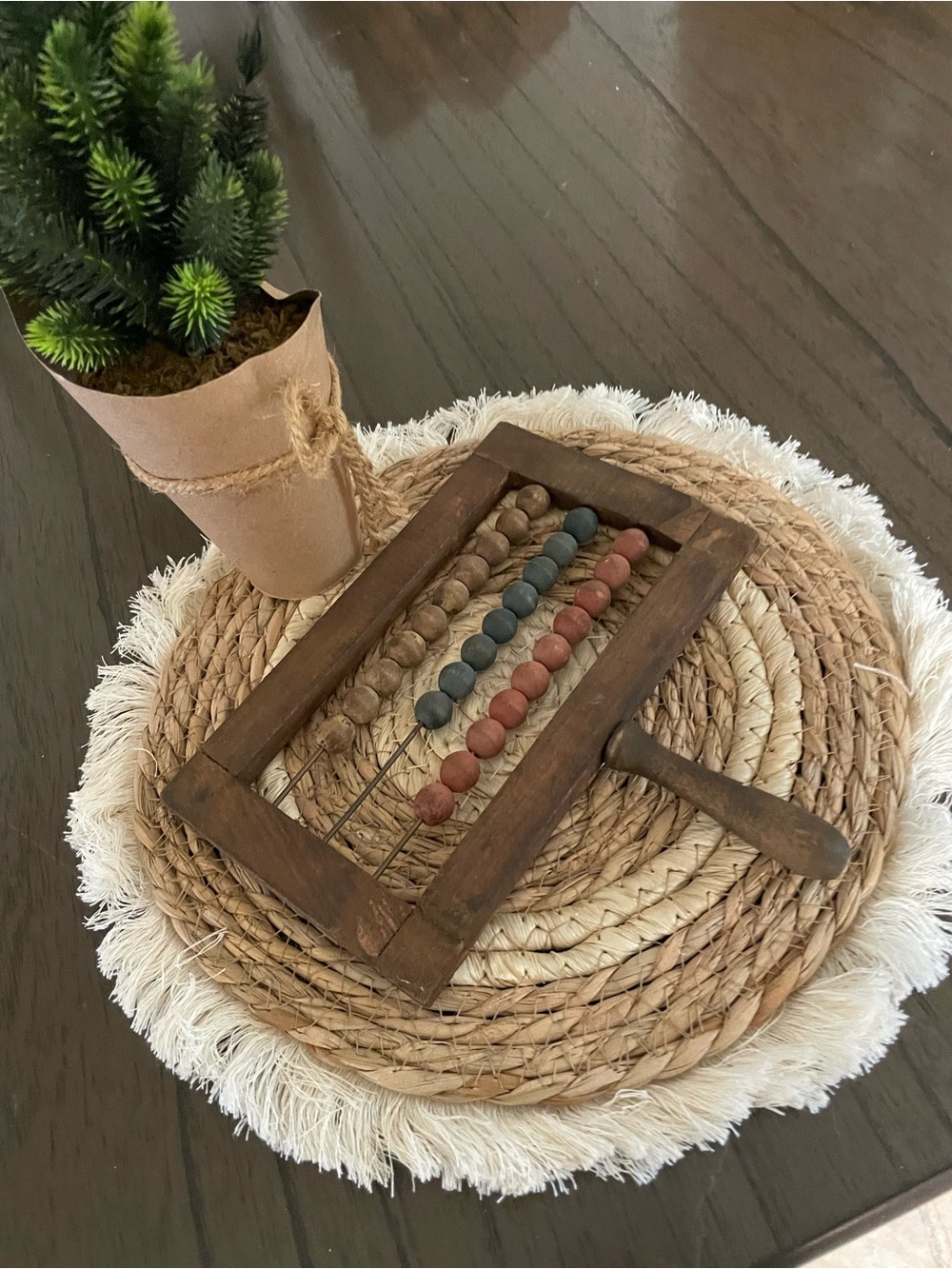 Unique Spectrum Rustic Wooden Abacus with Blue and Red Beads